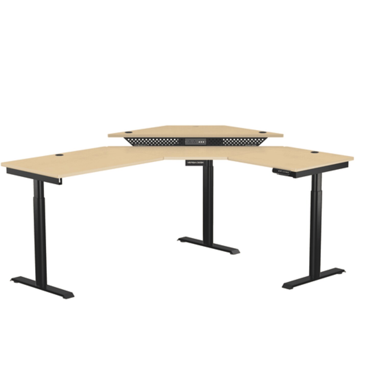 VersaDesk PowerLift 60W Electric Corner Adjustable Standing Desk, Maple/Black (PLCSD7260-BM-APP)