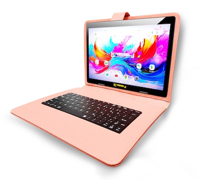 Linsay F10 Series 10.1 Tablet, Wi-Fi, Octa Core, 256GB eMMC, Android 15, with Pink Cloth Keyboard Case, Backpack, & Stylus Pen
