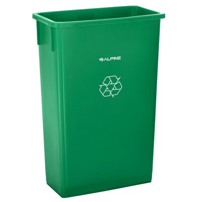 Alpine Industries Polypropylene Recycling Bin with Lid and Dolly, 23 Gallon, Green (ALP477-GRN1-PKD)