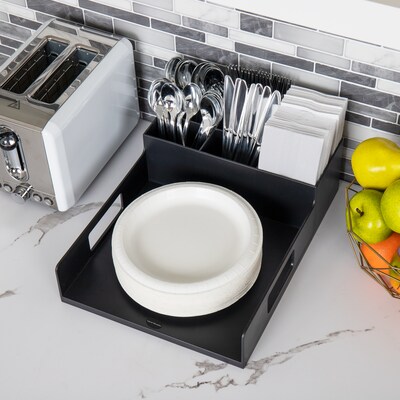 Mind Reader Plastic Utensil Napkin & Plate Holder, Silverware Organizer, Serving Tray, Black (PSNAPUT-BLK)