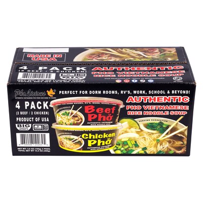 PhoLicious Authentic Pho Vietnamese Rice Noodle Soup, Variety Pack, 3.6 oz, 4/Pack (220-02406)
