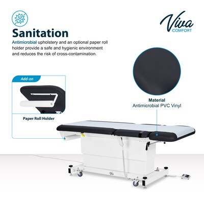 Viva Comfort XRO 3-Section Electric Height and Back Adjustable Exam Table, 600 lbs. Capacity, Black (ADI903-23-BLK-MK)