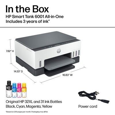 HP Smart Tank 6001 Wireless Color All-in-One Ink Tank Printer Scan, Copy, 2 Years Ink Included, AI Enabled (2H0B9A)