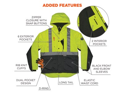 GloWear 8275 Heavy-Duty High-Visibility Workwear Jacket, XL, Lime/Black (23975)