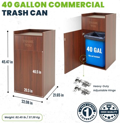 Alpine Industries Wood Trash Can, 40 Gallon, Mahogany (476-MA)