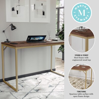 Martha Stewart Noah 47"W Home Office Parsons Desk, Walnut/Polished Brass (XUMBLK106BRGLD)