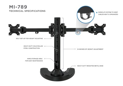 Mount-lt! Adjustable Monitor Mount, Up to 24", Black (MI-789)
