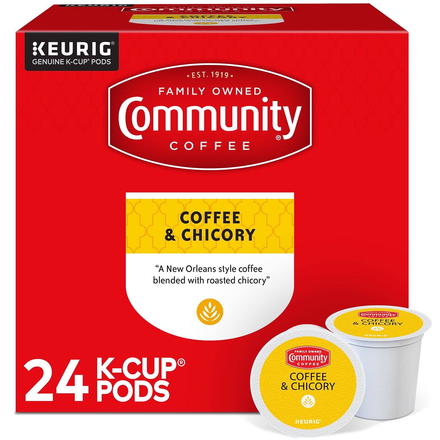 Community Coffee Chicory Coffee Keurig® K-Cup® Pods, Medium Dark Roast, 24/Box (5000374326)