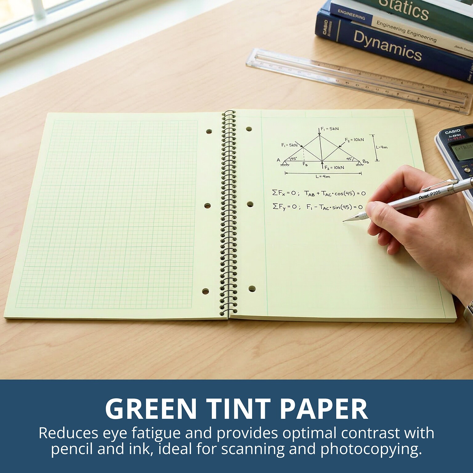 Roaring Spring Paper Products Signature 1-Subject Professional Notebooks, 8.5 x 11, Graph Ruled, 80 Sheets, Green (11382)