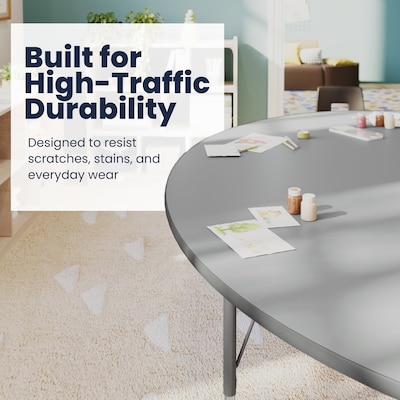 Flash Furniture Wren Kidney Activity Table, 96" x 48", Height Adjustable, Gray Top/Silver Frame (XUA4896KDGYTPC)