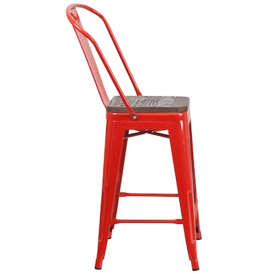 Flash Furniture Lily Contemporary Metal Vertical Back Counter Height Stool, Red, 4-Pieces/Pack (4CH3132024GBRDW)