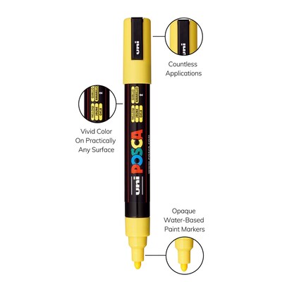 POSCA PC-5M Water Based Paint Marker, Medium Bullet Tip, Yellow, 3/Pack (UBCPC5MYELLOW-3)