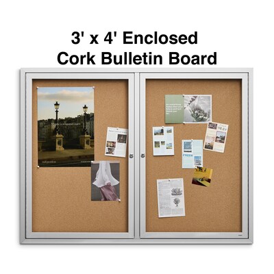 Staples Enclosed Cork Display Board, Aluminum Frame, 4' x 3' (ST61262)