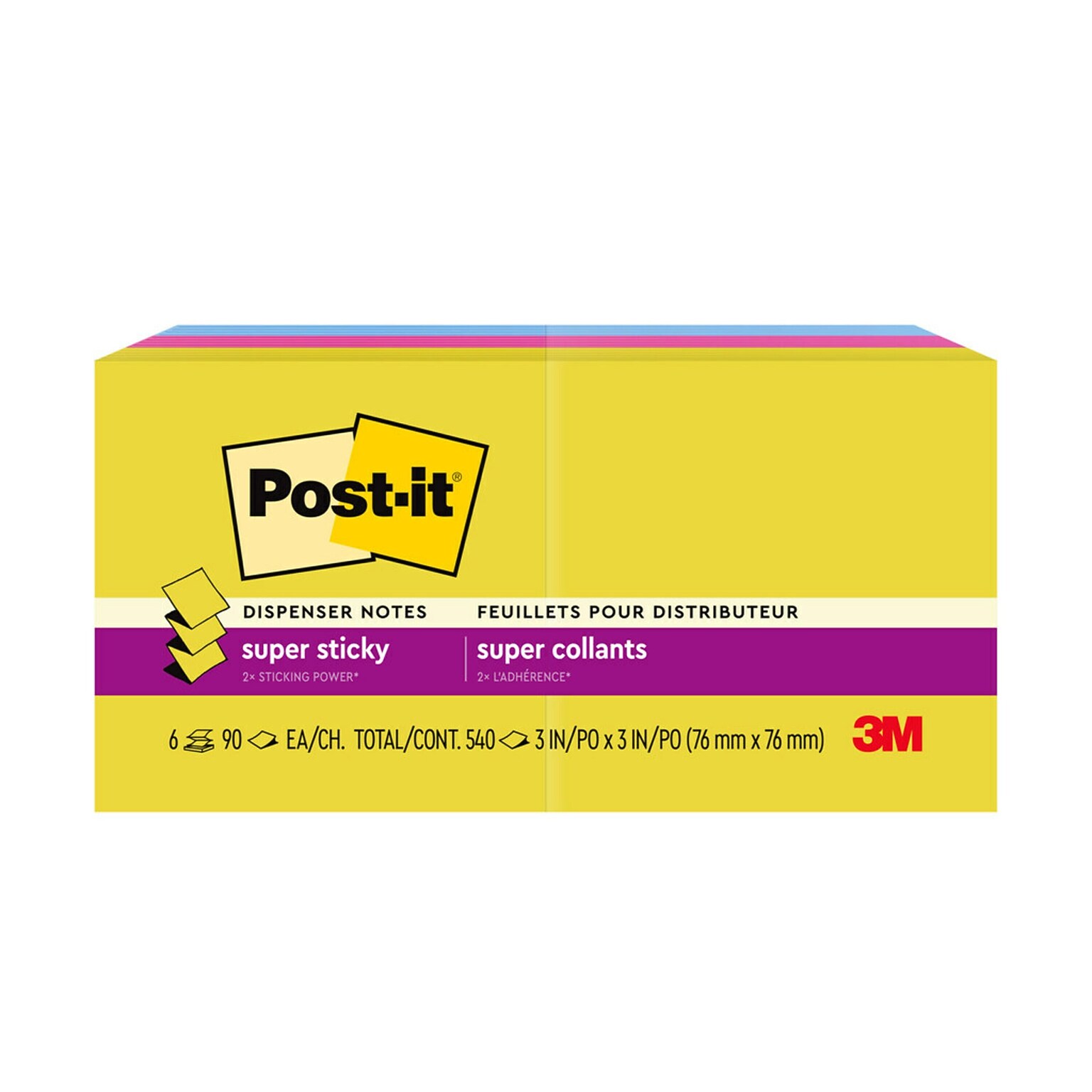 Post-it Pop-up Super Sticky Notes, 3 x 3, Summer Joy Collection, 90 Sheets/Pad, 6 Pads/Pack (R330-6SSJOY)