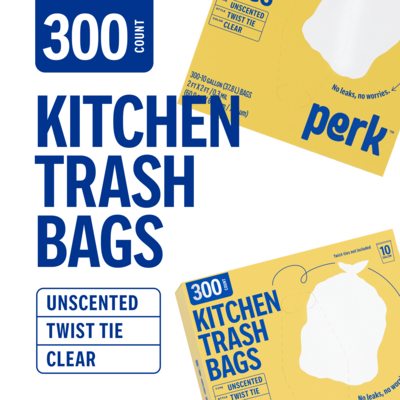 Perk™ 10 Gallon Kitchen Trash Bag, 24" x 24", High Density, 0.36 mil, Clear, 300 Bags/Box (PK56746)