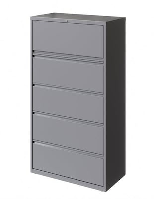 Hirsh HL10000 Series 5-Drawer Lateral File Cabinet, Locking, Letter/Legal, Arctic Silver, 36" (23747)
