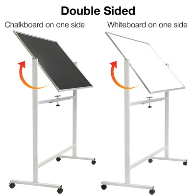 Excello Global Products Double Sided Magnetic Mobile Whiteboard Chalkboard Combo, White Frame, 48" x 32"
