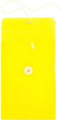 JAM Paper Premium Plastic Filing Envelope with Button & String Closure, Yellow, 3/Pack (472B1YEX3)