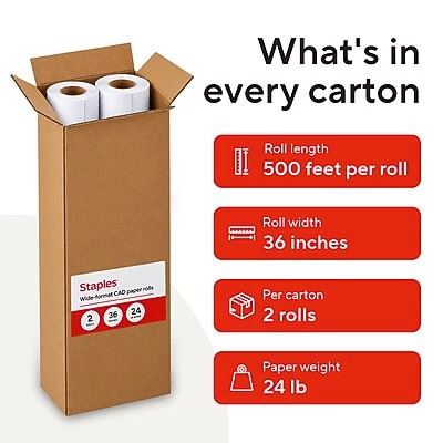 Staples Wide Format Engineering Paper Matte 36-Inch X 500-Ft 2/Carton