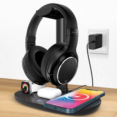Delton M101 Wireless Noise Canceling Bluetooth Stereo Computer Headset and Stand, Black (DHSWC1101XD