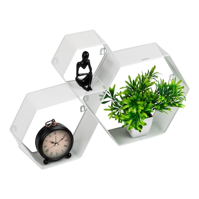 Mind Reader Metal Honeycomb Hexagon Floating Shelves, White, 3/Set (WALL3PC-WHT)