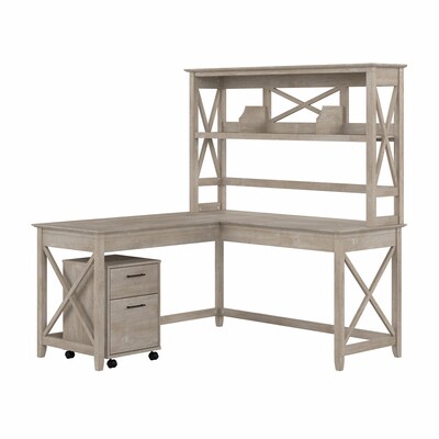 Bush Furniture Key West 60 L-Shaped Computer Desk and Mobile 2-Drawer File Cabinet Bundle, Washed Gray (KWS049WG)