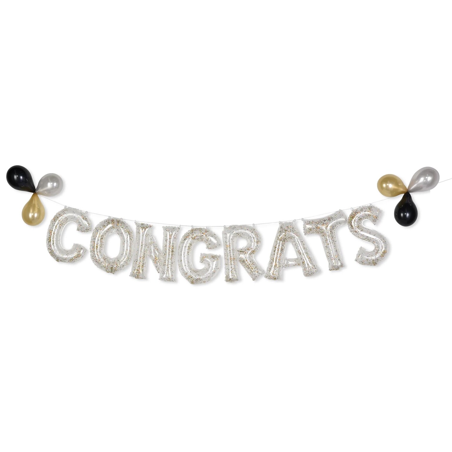 Party City Air Filled 16 Congrats Foil Letter Balloon Banner, Silver/Gold, 8/Pack (AM110937-NS)