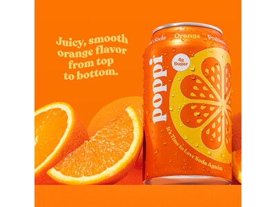Poppi Prebiotic Orange Soda, 12 fl. oz., 12 Cans/Case (XNA71017)