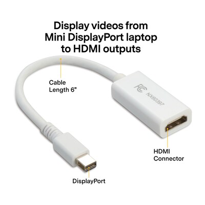 NXT Technologies 0.5' Mini DisplayPort/HDMI Audio/Video Adapter, White (NX60397)