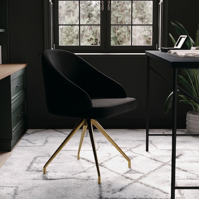 Martha Stewart Sora Velvet Swivel Task Chair, Black/Polished Brass (CH222119BKGLD)