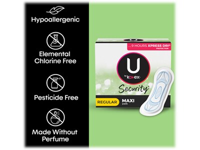 U by Kotex Security Regular Maxi Pad, Unscented, 48/Pack (51584)