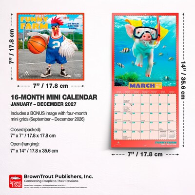 2027 BrownTrout Avanti Funny Farm 7" x 7" Monthly Wall Calendar, Assorted Colors (9798330712977)