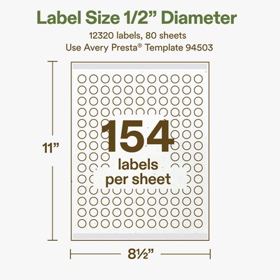 Avery Hemp Round Laser/Inkjet Multipurpose Labels, 1/2" Dia, Off-White (12320/Box)