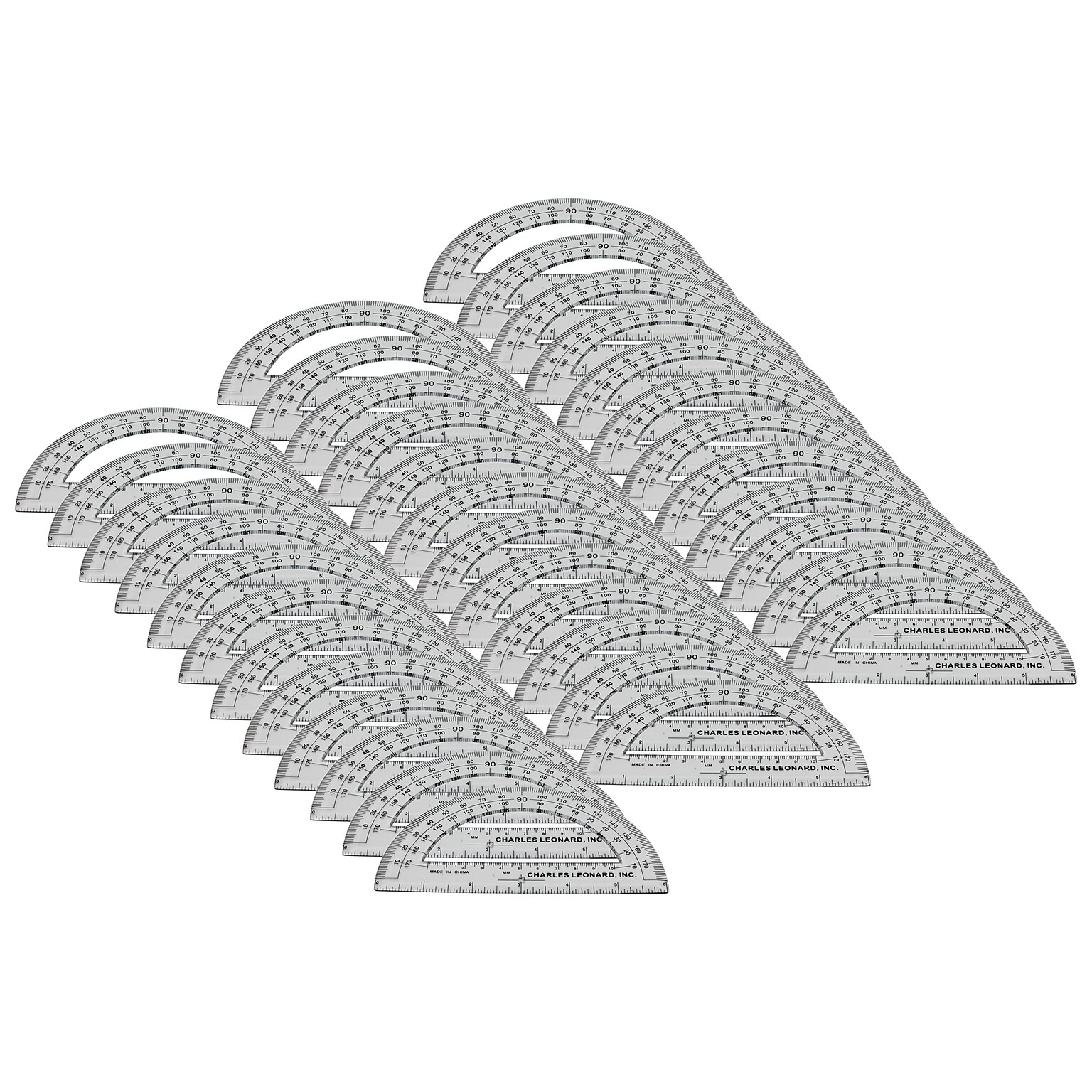 Charles Leonard 180-DegreeProtractor, 6, Clear, 12/Pack, 3 Packs (CHL77106IP-3)