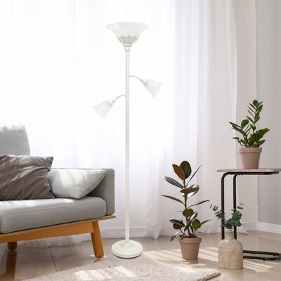 Lalia Home Torchiere Floor Lamp with 2 Reading Lights and Scalloped Glass Shades, White (LHF-3002-WH)
