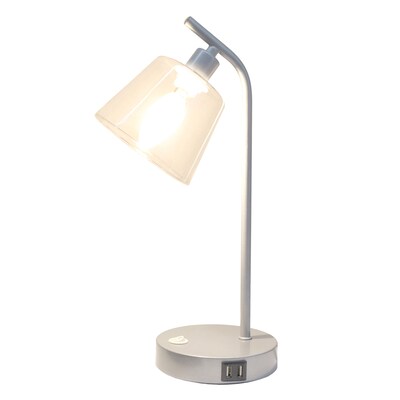 Simple Designs Sleek Essentials LED Desk Lamp, 15.75, with USB Ports, Silver (LD1074-SLV)