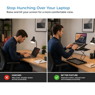 Uncaged Ergonomics CD4 16.25" x 12.25" Adjustable Standing Desk Converter for Laptops, Black (CD4-B)