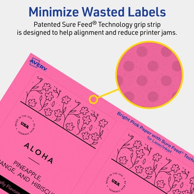 Avery Laser/Inkjet Rectangle Multipurpose Labels, 5" x 3.5", Bright Pink, 80/Pack (94256)