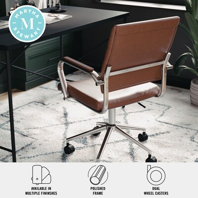 Martha Stewart Piper Faux Leather Swivel Executive Chair, Saddle Brown/Polished Nickel (CH2209212BR)