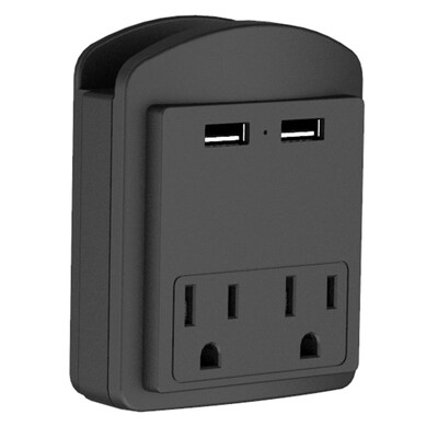 LAX 2-Outlet Surge Protector with 2 USB Ports, Black