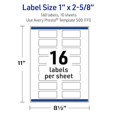 Avery Rectangle Multipurpose Labels, 1" x 2-5/8", White, 160/Pack (19479370492)