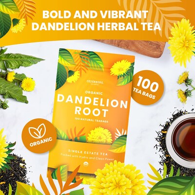 Cederberg Tea Company Organic Dandelion Root Herbal Tea, Caffeine Free, 100 Tea Bags/Pack (CT-DAND)