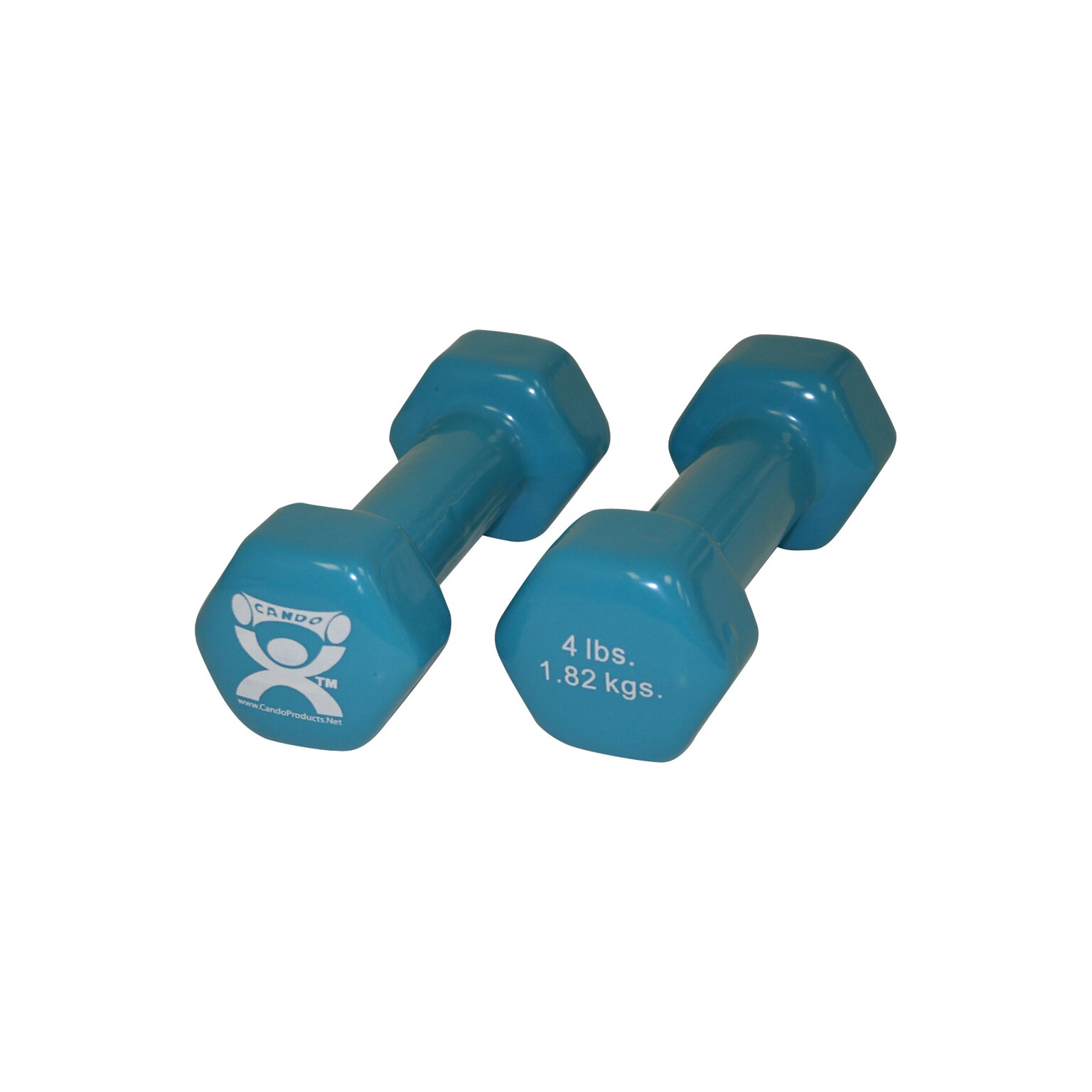 Cando® Vinyl Coated Cast Iron Dumbbells; Light Blue, 4 lb., Pair