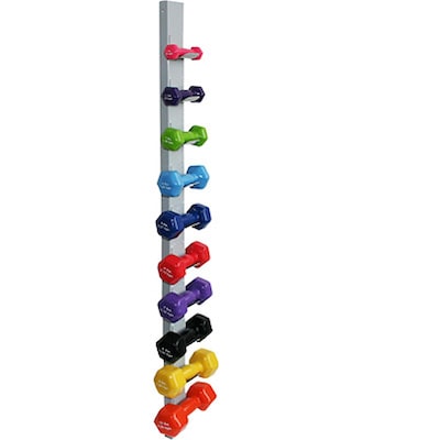 Cando® Vinyl Coated Cast Iron Dumbbells; 10 Piece Lite™ Set with Wall Rack
