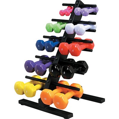 Cando® Vinyl Coated Cast Iron Dumbbells; 20 Piece Standard Set with Floor Rack