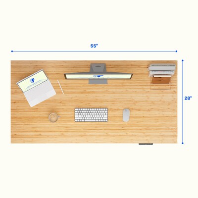 FlexiSpot E7COMMERCIAL 55''W Electric Height Adjustable Standing Desk, Bamboo/White (E7WCOM5528-LBZB)