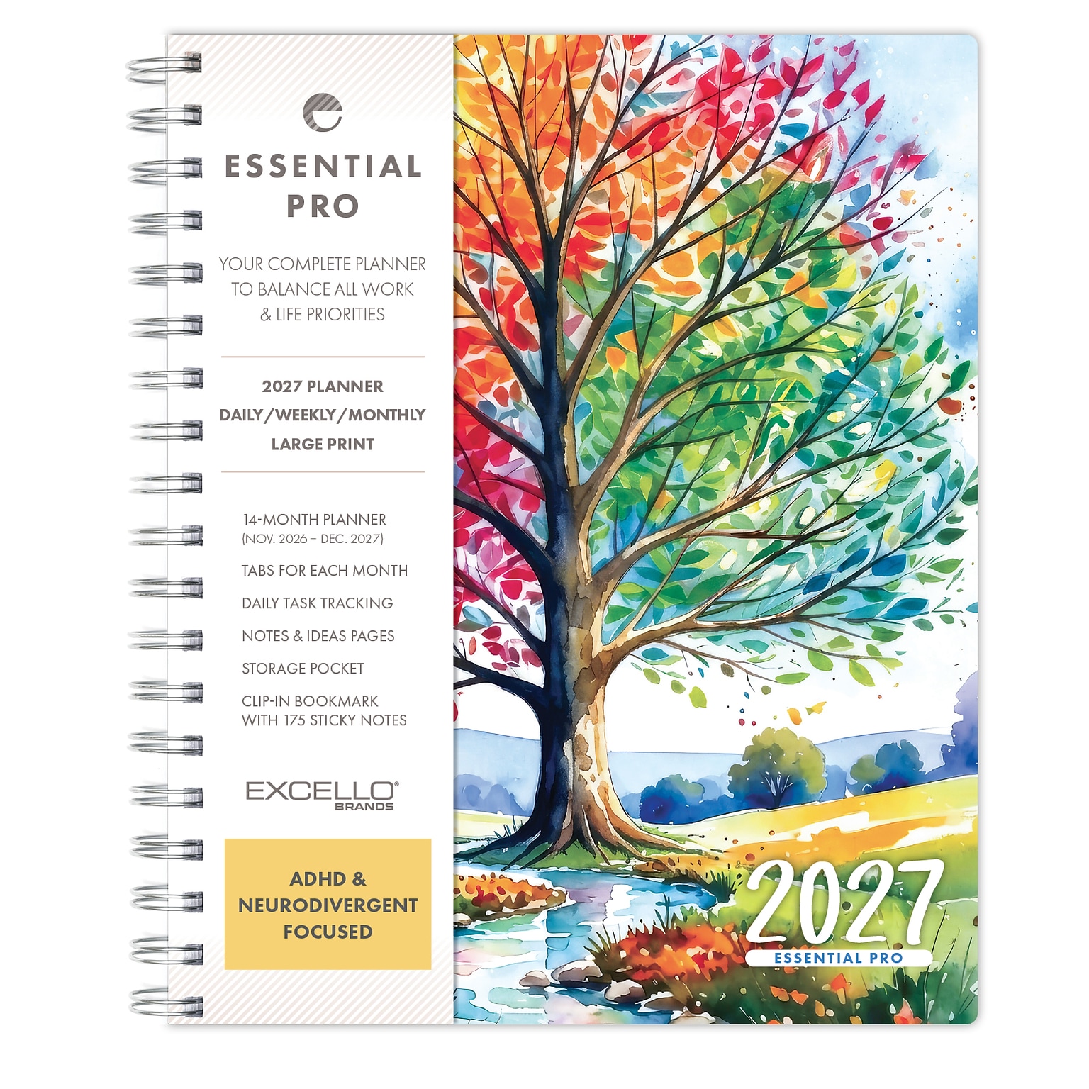 2027 Excello Brands Essential Pro 7 x 9 Weekly & Monthly Planner, Tree Seasons (ESPRO-CY27-79-20)