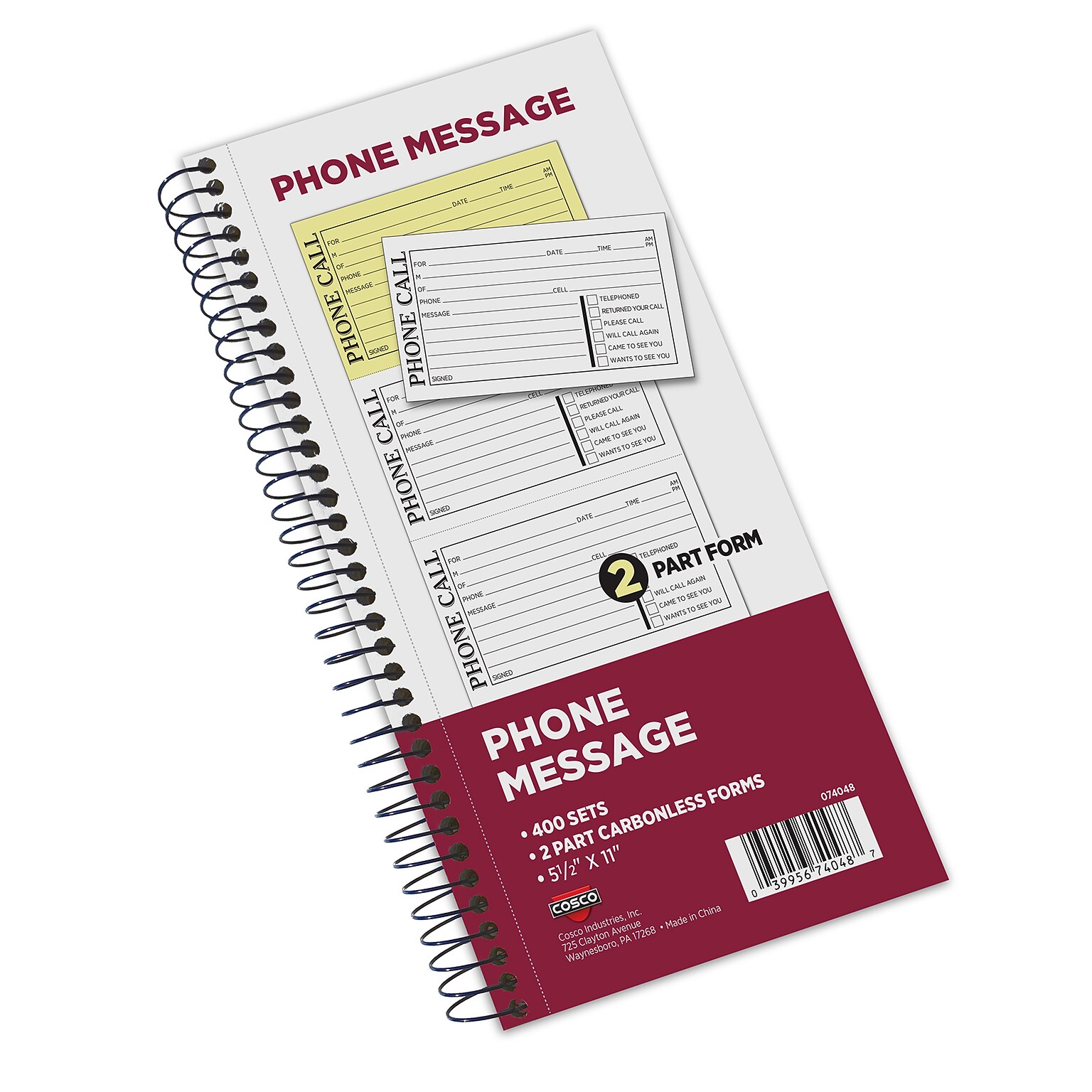 Cosco Phone Message Pad, 5.5 x 11, 100 Sheets/Pad, 2 Pads/Pack (074048)
