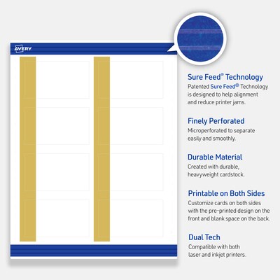 Avery Dipped Gold Edge Matte Blank Card, White, 80/Pack (S00-D1S)