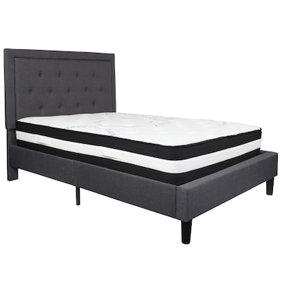 Flash Furniture Roxbury Tufted Upholstered Platform Bed in Dark Gray Fabric with Pocket Spring Mattr